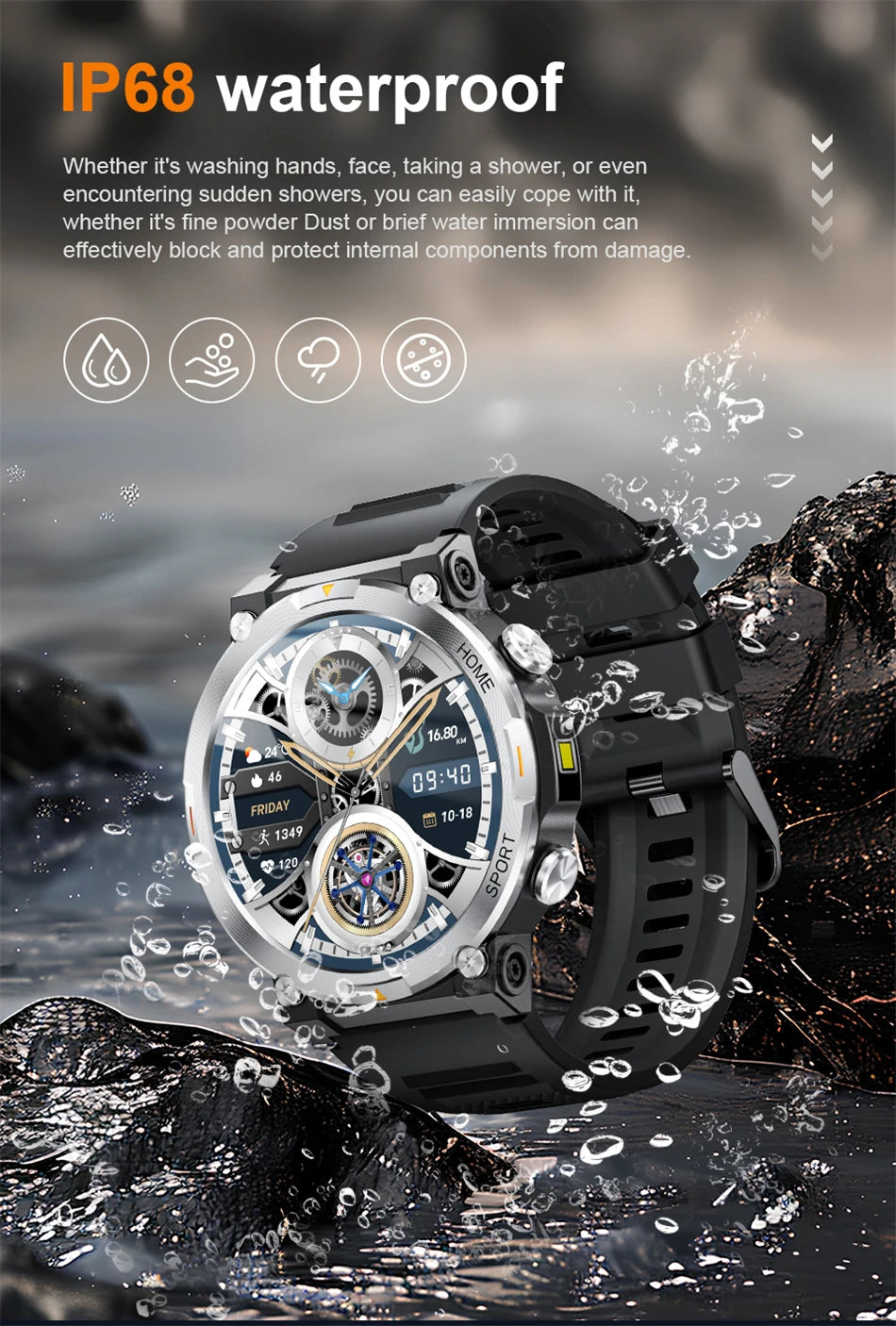 LIGE Smart Watches Men's Rugged Military Bluetooth Call IP68 Waterproof Sports Fitness Outdoor Health Smartwatch For Android IOS