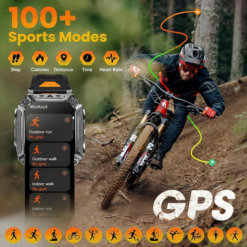 2026 Military 5ATM Waterproof Smart Watch Men 1400mAh Battery GPS Tracks 2.01" HD AMOLED Bluetooth call Sport Fitness Smartwatch