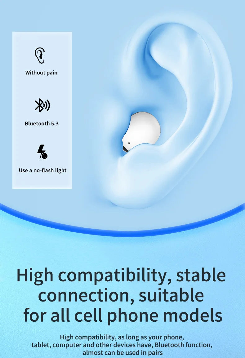 Mini Invisible Wireless Earphone TWS Bluetooth 5.3 Sleep Headphone Hidden Earbuds Waterproof Noise Reduction HiFi Sports Headset