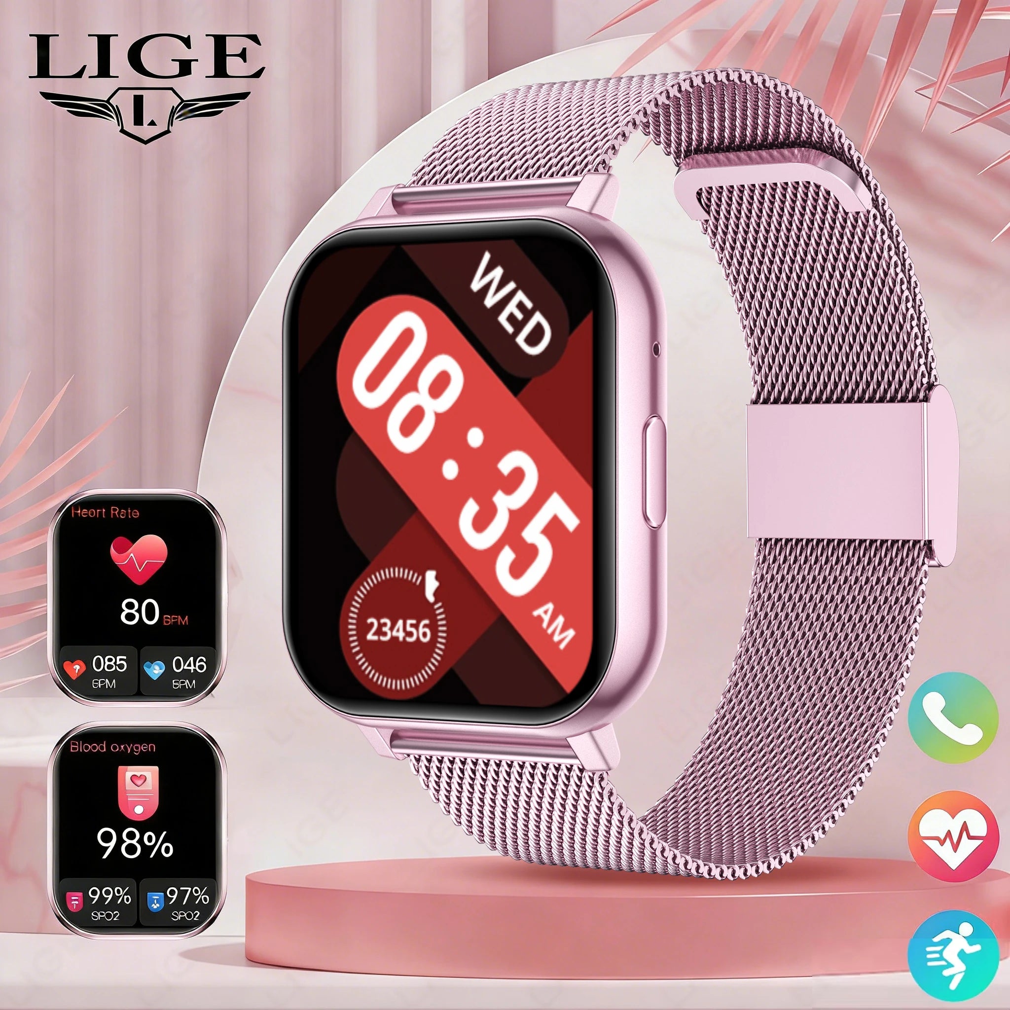 LIGE 1.83" HD Screen Smartwatch Fitness Health Monitor 2026 New Bluetooth Call Waterproof Call Reminder Smart Watch Men Women