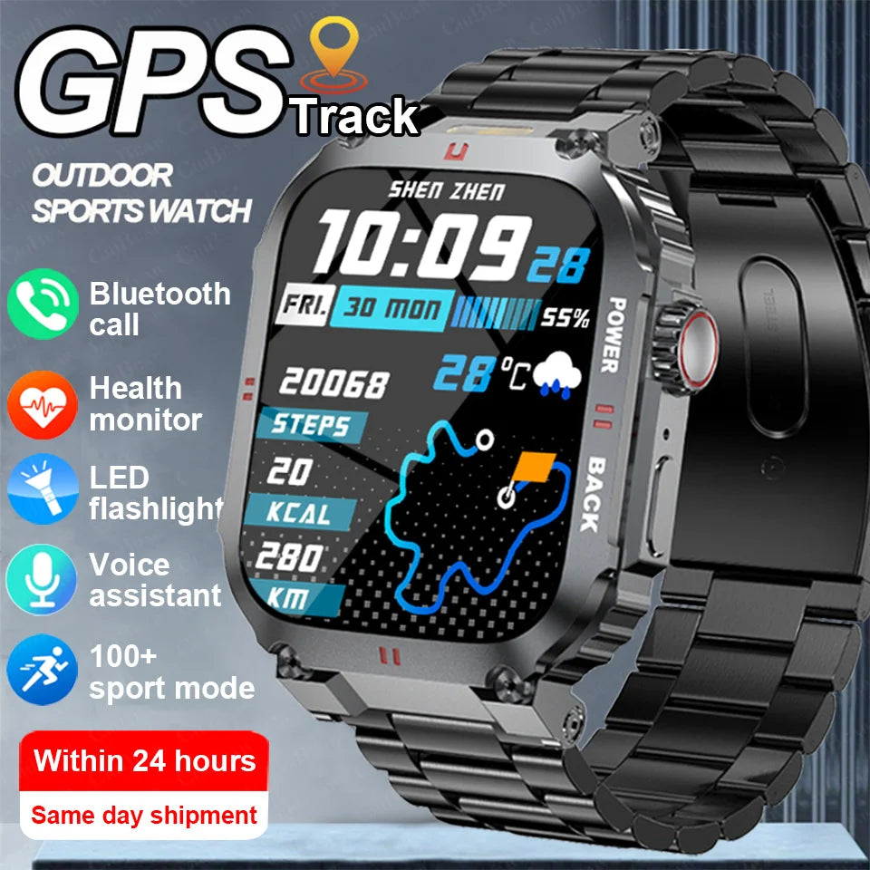 Outdoor Military Smartwatch Men GPS Sports Android iOS 1.91-inch Touch Screen Bluetooth Call Waterproof Smart Watch Android IOS