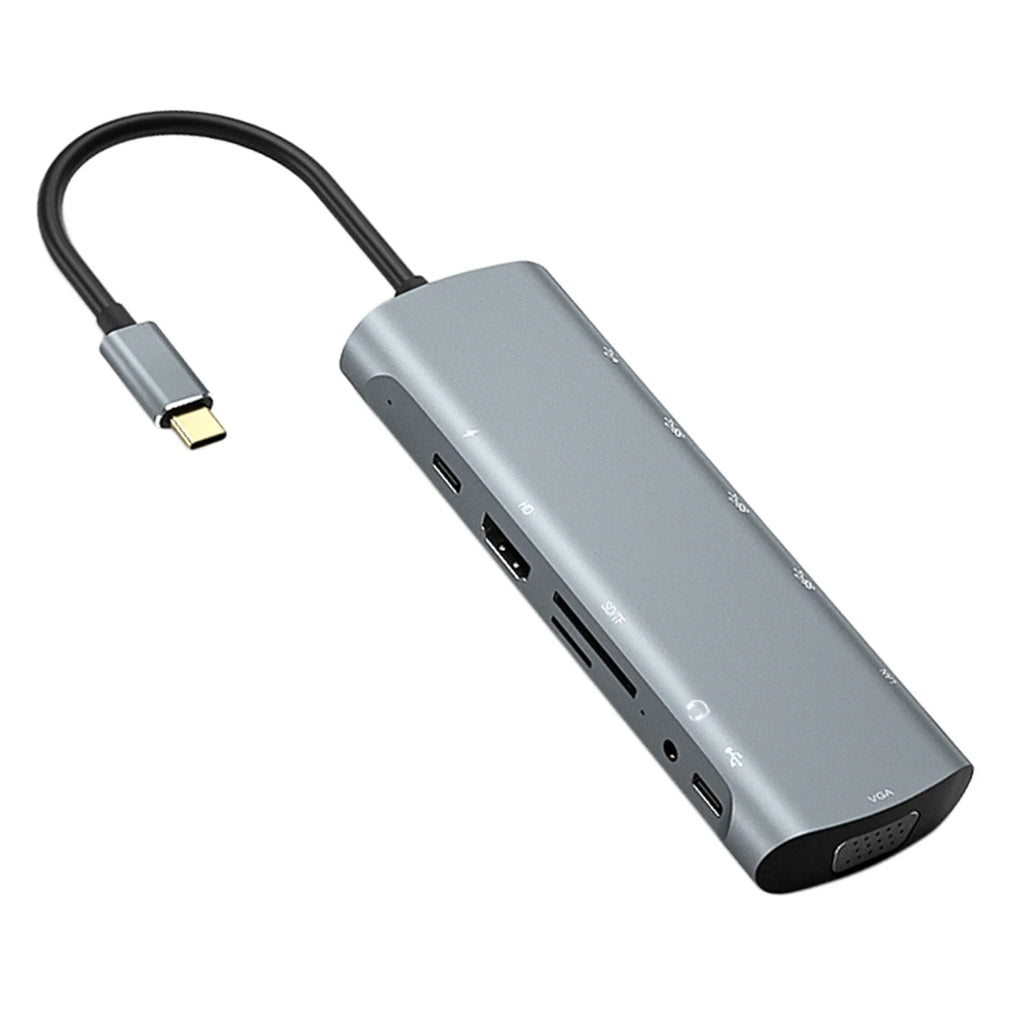 12-In-1 Hub Docking Station Type C to PD HD VGA USB3.0*3 USB2.0 RJ45 Card Reader Headphone Type C/M Docking Station