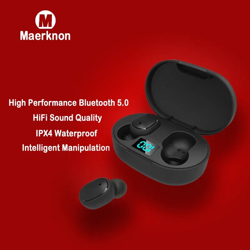 Wireless Bluetooth Earphones for Smartphones E6S TWS Digital Display Noise Cancelling Earbuds with Mic HiFi Stereo Sound Headset