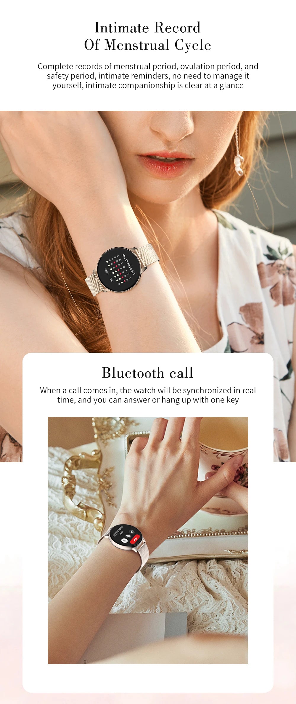Women Smart Watch Blood Pressure Heart Rate Health Monitor Bluetooth Call Waterproof Ladies Fashion Smartwatch for Android IOS