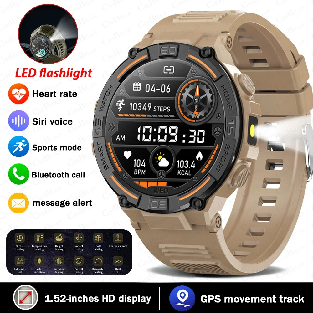 Outdoor Military Rugged Smartwatch Men Full Screen Touch 24 Hours Heart Rate 100+ Sports Mode Bluetooth Call Smartwatch