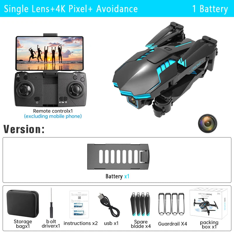 X6Pro Mini Drone 4K Professional HD Camera with Large Screen 2.4G WIFI FPV Dron Brushless Optical Flow Hover Folding Quadcopter