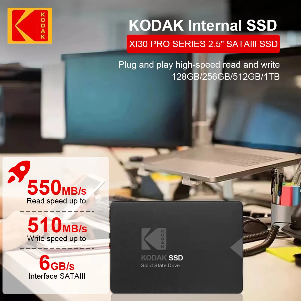 [Brand Storage] Kodak X130Pro Series Ssd-Sata3.0 Ultra-Fast 2.5inch Solid State Drive 512Gb/256Gb/128Gb - Durable Internal Storage for Laptops and Desktops