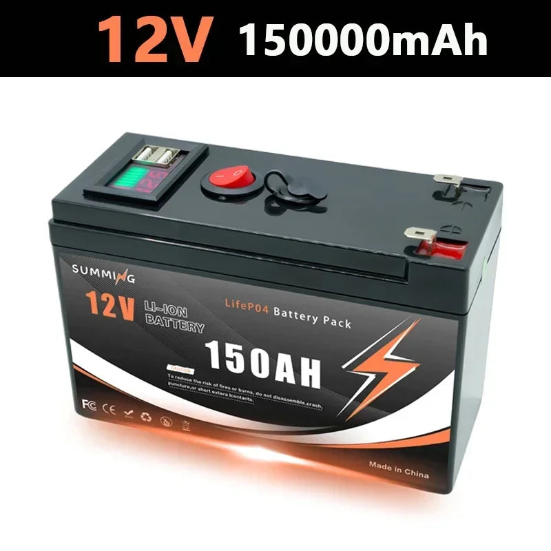 12V LiFePO4 150Ah Lithium Battery 4300+ Deep Cycles, for Power Wheels Toys, Scooter, Radio, Kayak Fish Finder, Solar Panel