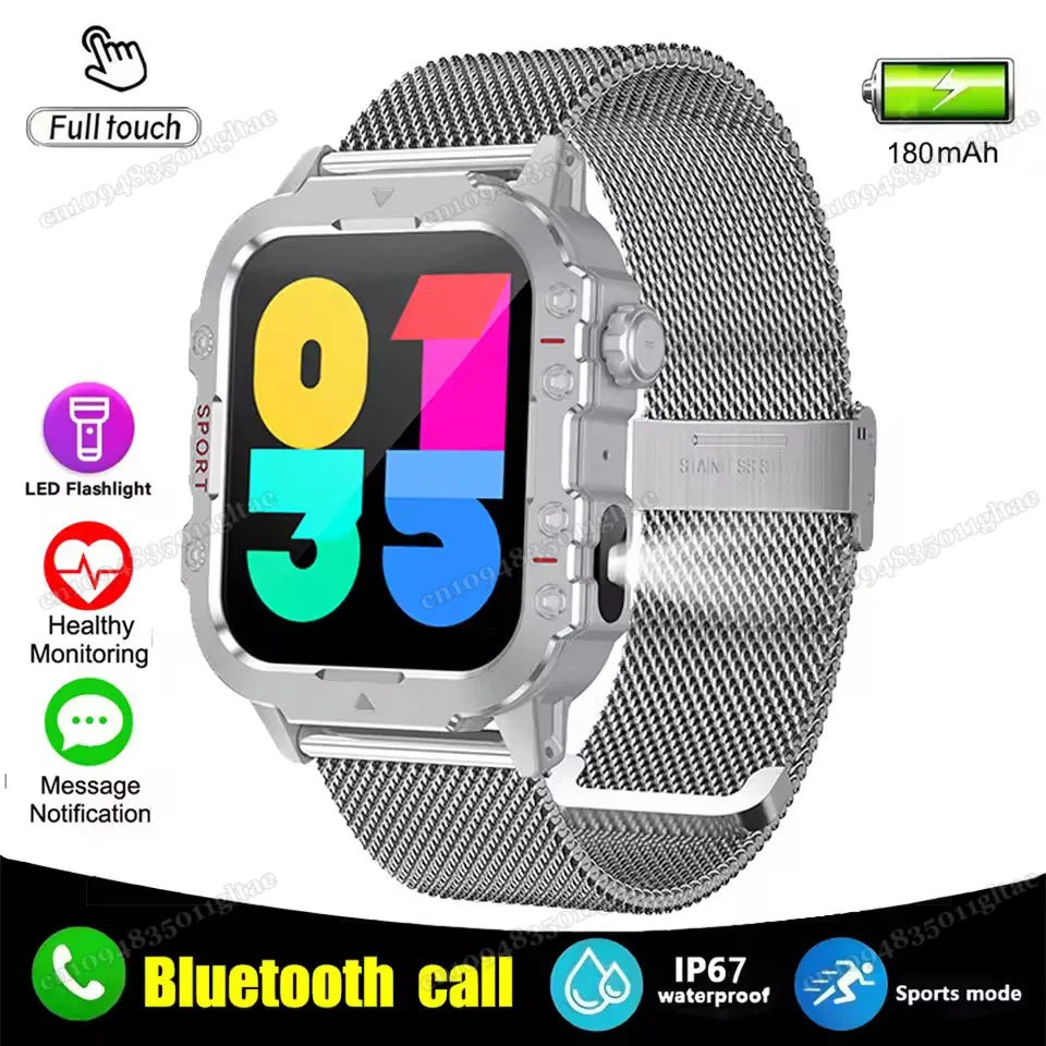 Military Outdoor Smart Watch Men’s GPS Tracking Flashlight Bluetooth Call 2.01" AMOLED Screen 5ATM Waterproof Sports Smartwatch