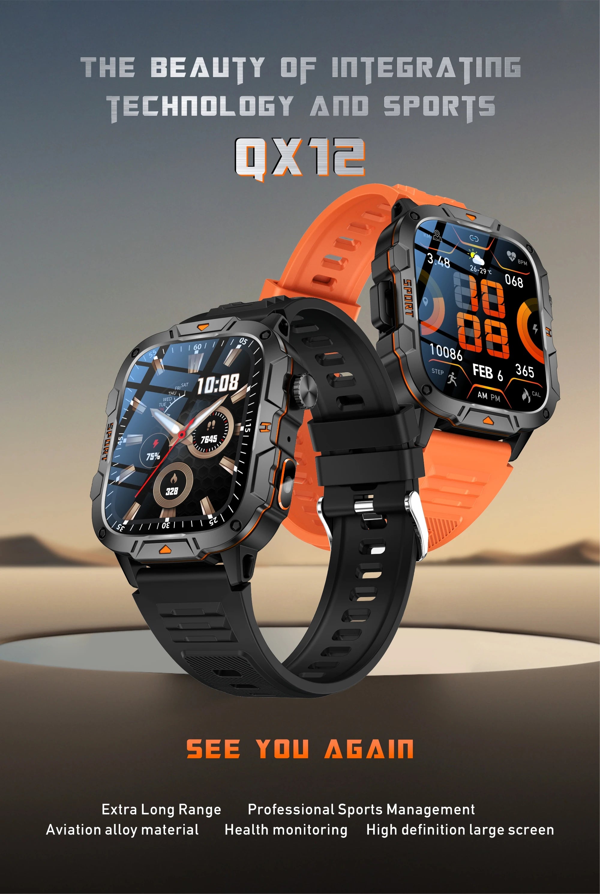 2026 New Rugged Smart Watch Men 1.96" AMOLED BT Call 5ATM Waterproof GPS Heart Rate Monitor LED Flashlight Military Sports Watch