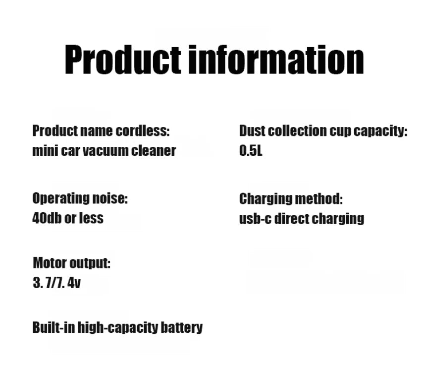 Mini Portable Car Vacuum Cleaner, Type-C Rechargeable Wireless Blower & Suction, Multifunctional, Ideal for Car