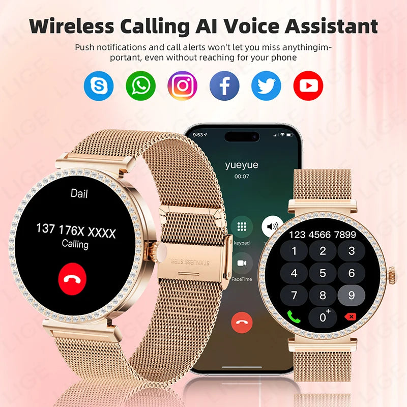LIGE New 1.27" HD Screen Smart Watch For Women Health Band Waterproof Fitness Tracker Bluetooth Call Bracelet Ladies Smartwatch