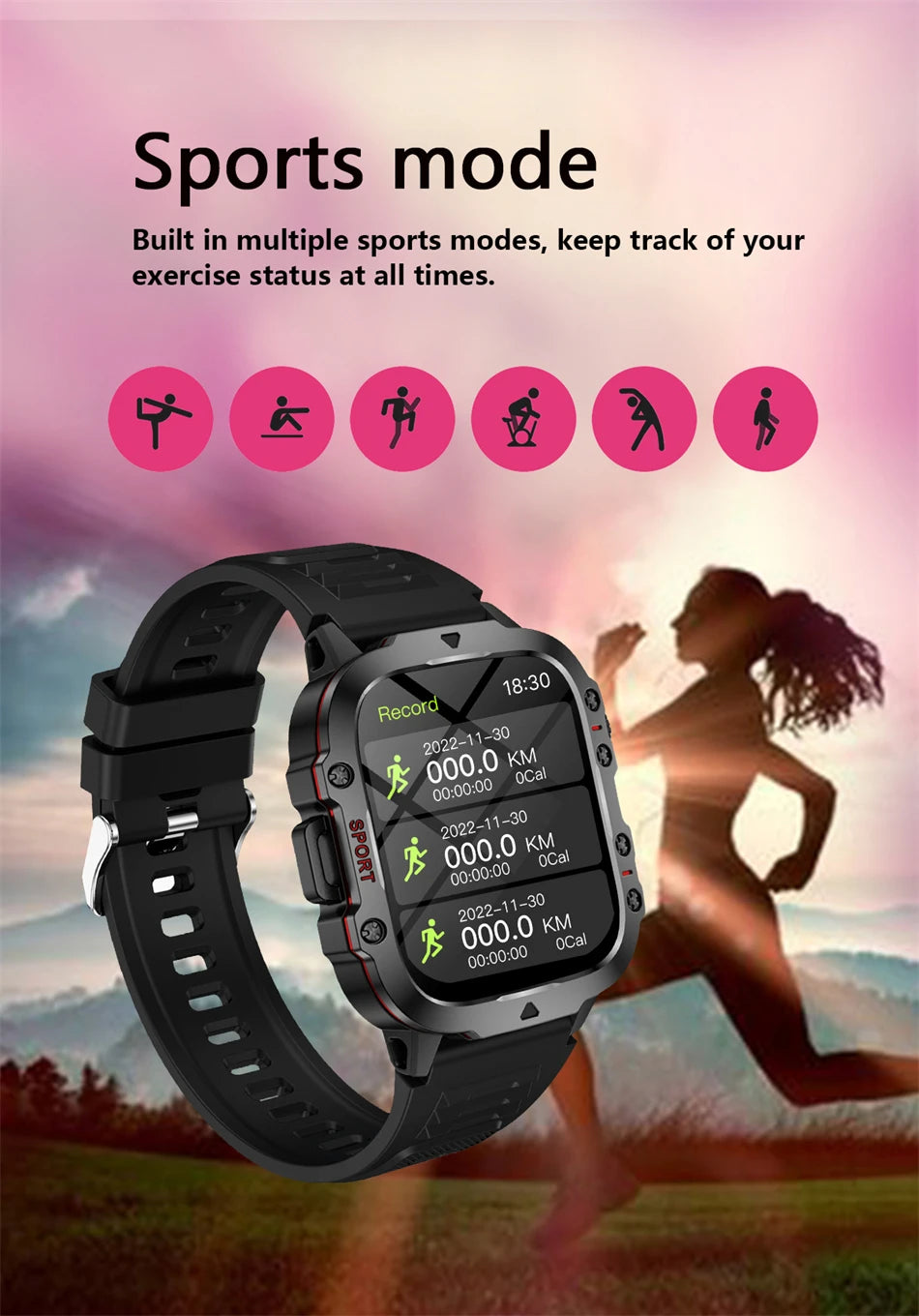 2026 Rugged Military Smart Watch Men's Outdoor Watch LED Flashlight 1.81'' HD Touch Screen Voice Bluetooth Call Smartwatch Gifts