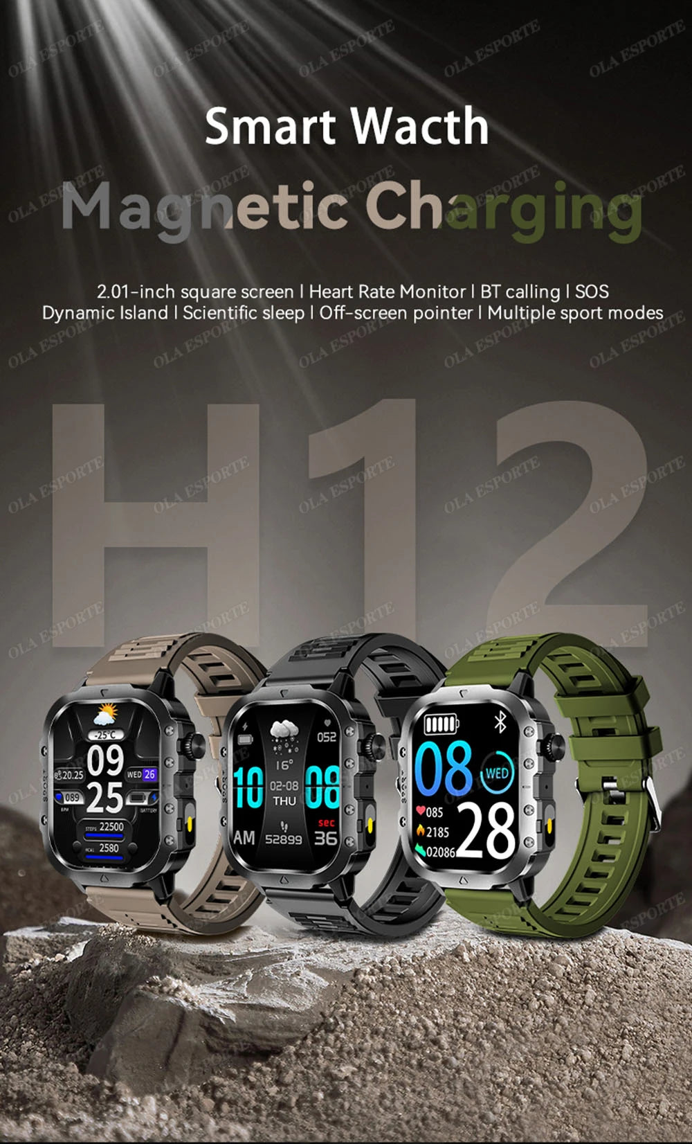 Military Smart Watch Men Waterproof Outdoor Sports Tracker LED Flashlight Bluetooth Call Men Smartwatch For Android iOS