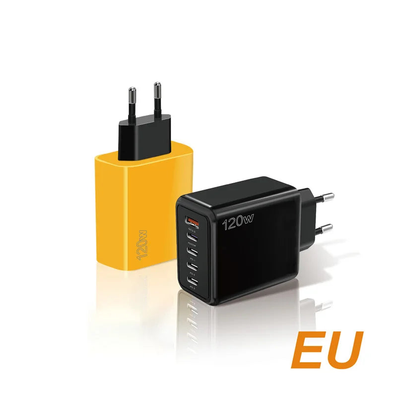 120W PD USB Multi-Port Charger 4 PD Ports 1 USB Port Fast Charging Adapter for iOS and Android Phones with Short Circuit