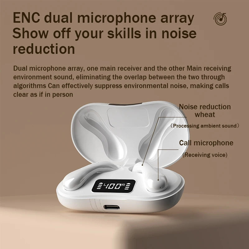 TWS Wireless Bluetooth 5.3 Earphone With Noise canceling LED Power Display Sport Earbuds Casein-Ear Music Clip on Earpods