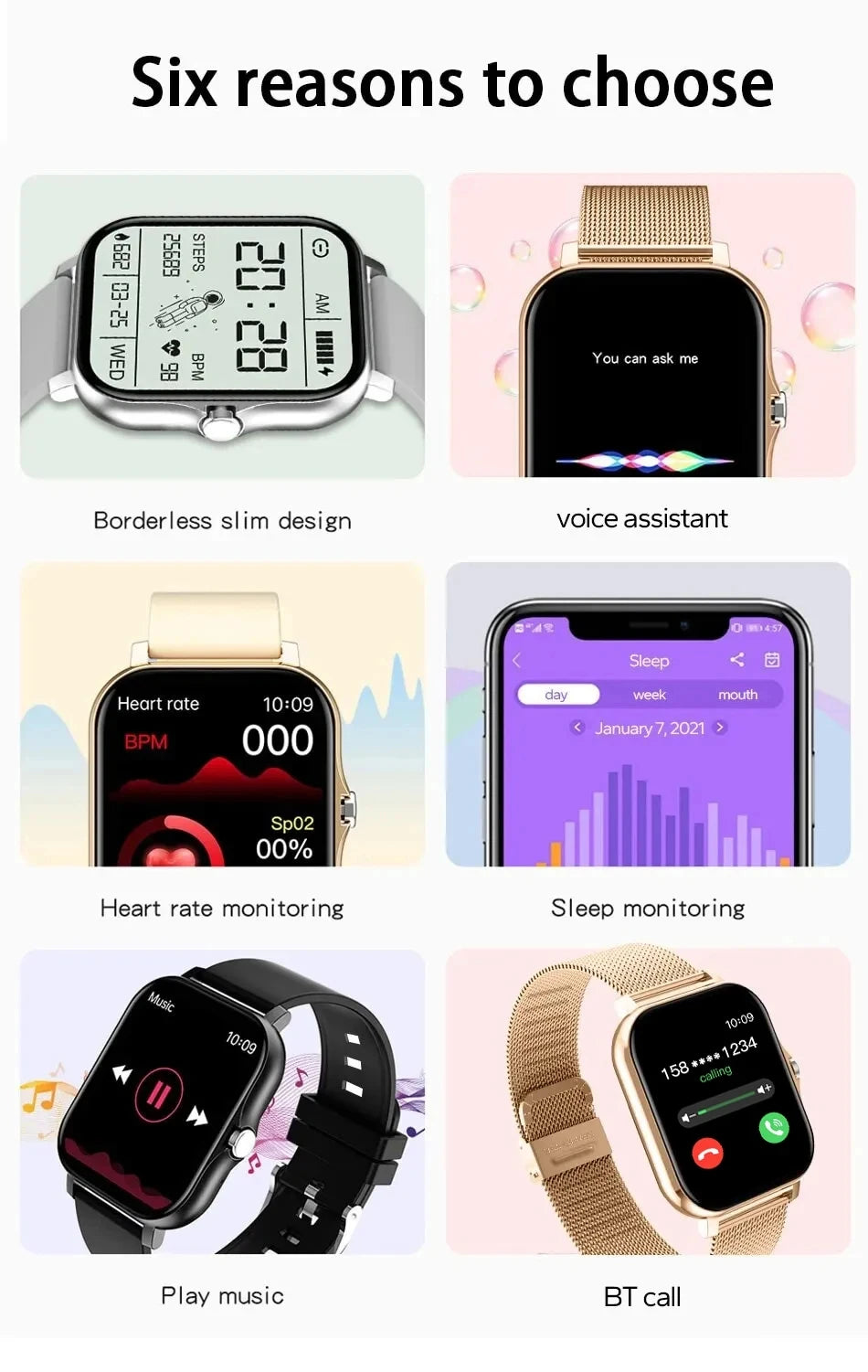 New Smart Watch Android IOS Phone 1.44 Inch Color Screen Bluetooth Call Blood Oxygen/Pressure Monitoring Smart Watch Women Men