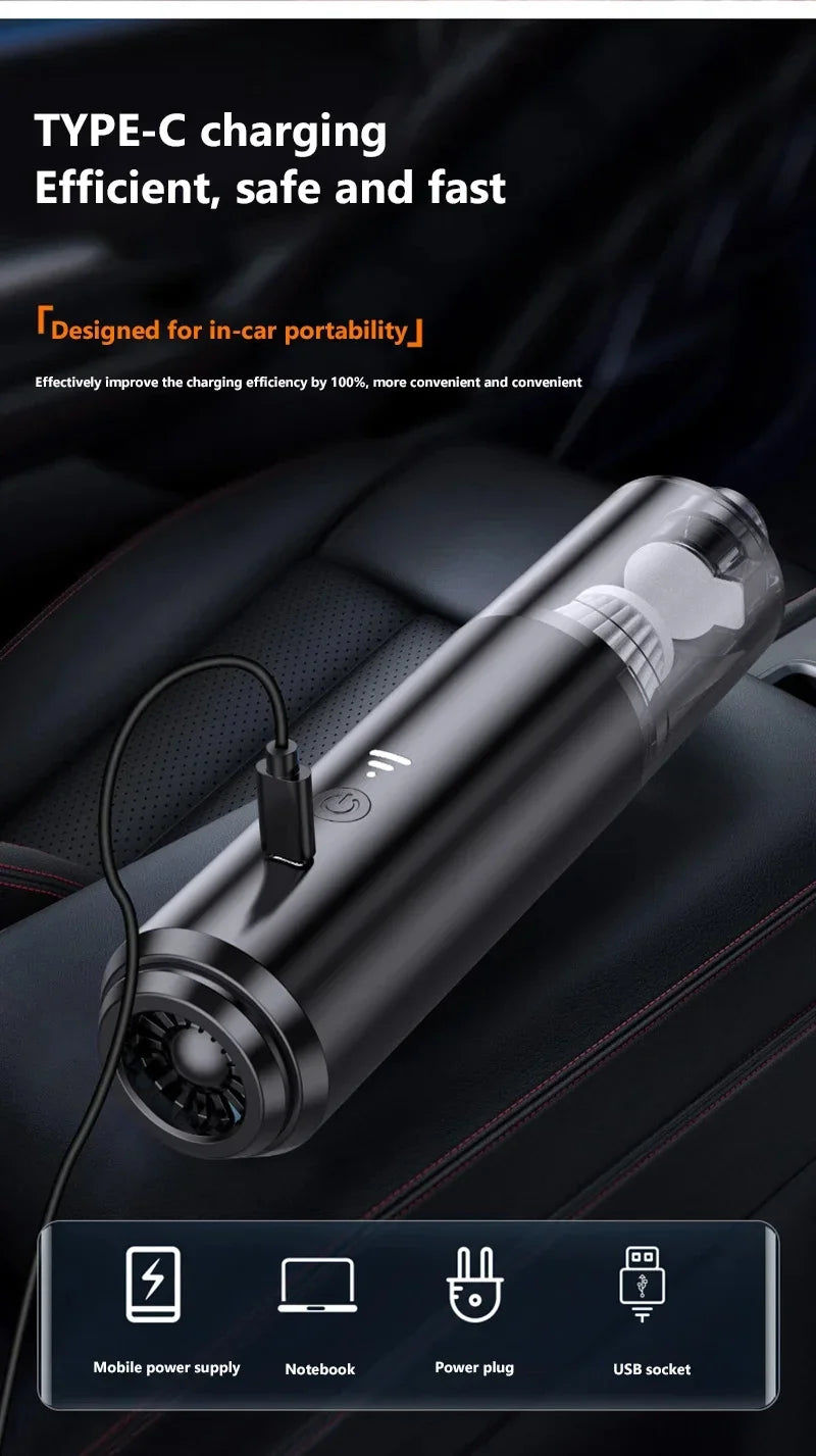 Mini Car Vacuum Cleaner Cleaning Powerful Suction Handheld Car Vacuum Cleaner Rechargeable for Car and Home Auto Vacuum Cleaner