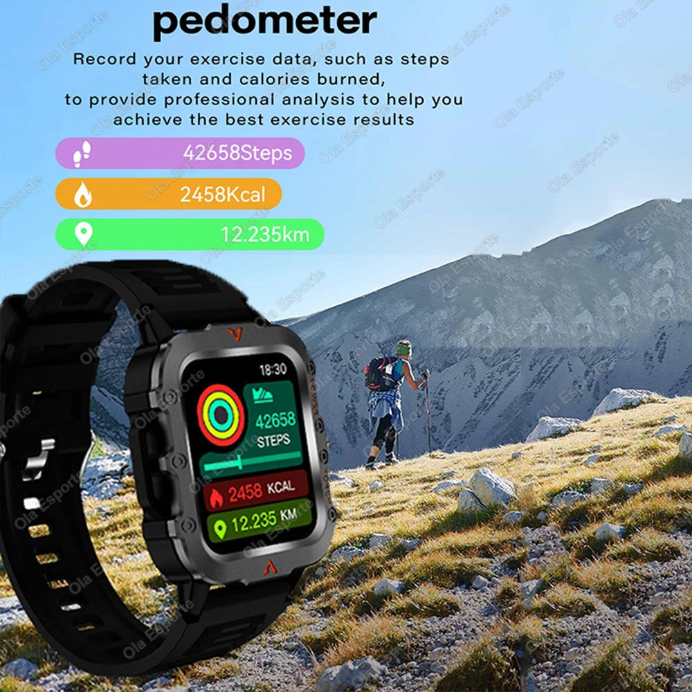 2026 New Military Smart Watch Men IP67 3ATM Waterproof Outdoor Sports Fitness GPS Tracker Health Monitor BT Call Smartwatch LS