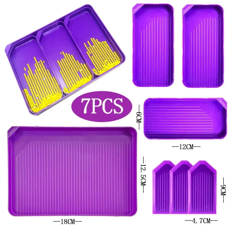 HOMFUN 7 pcs 7 in 1Diamond Painting Tray Mat Kits Large Capacity Drill Plate Embroidery Accessories Tools Beading Mosaic Plates