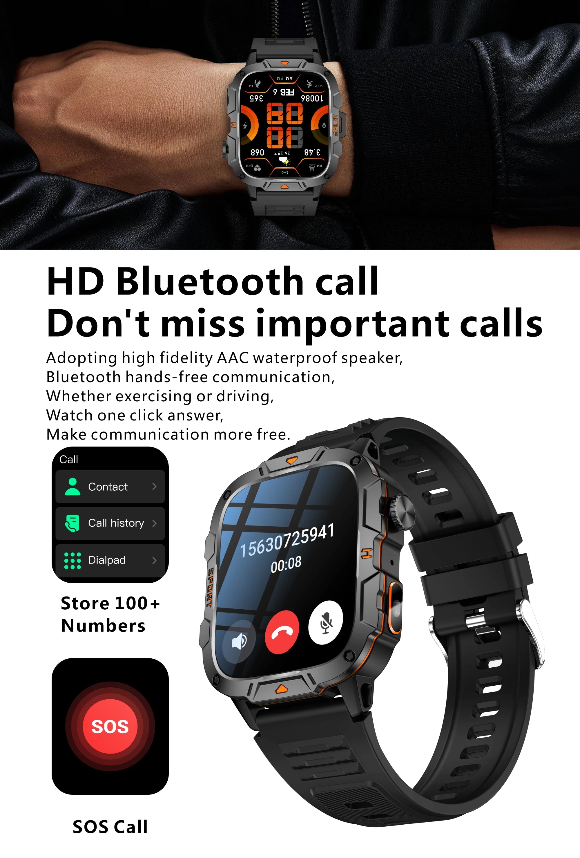 2025 New Military Grade Smart Watch Men 1.96" AMOLED Screen 5ATM Waterproof Simming Sports Fitness Tracker BT Call Smartwatches
