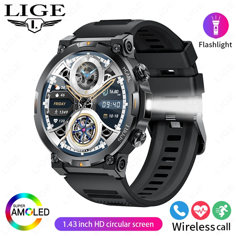 LIGE Smart Watches Men's Rugged Military Bluetooth Call IP68 Waterproof Sports Fitness Outdoor Health Smartwatch For Android IOS