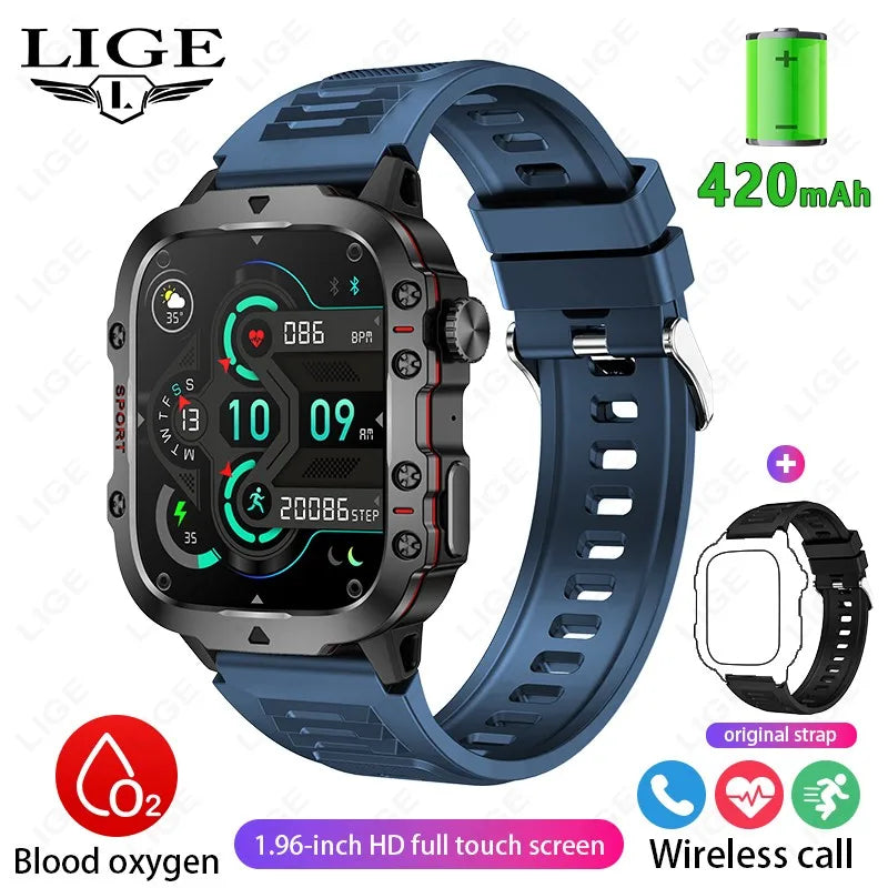 LIGE Military Smart Watch Men Outdoor Sports 3ATM Waterproof  Blood Oxygen Bluetooth Call Watches Men Smartwatch For Android New