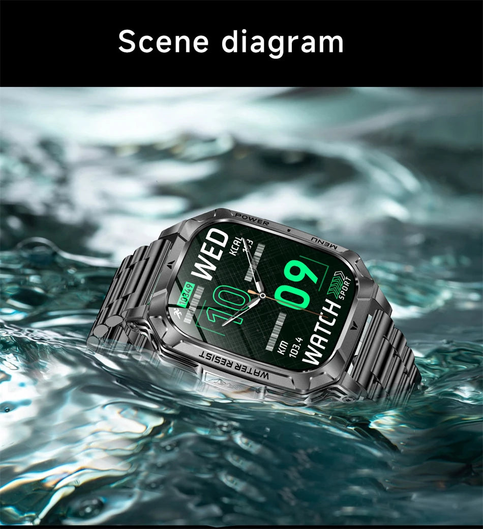 Rugged Military 1400mAh Battery Smart Watch Fitness Tracking IP68 Waterproof Tactical Sports Flashlight 2026 New Men Smartwatch