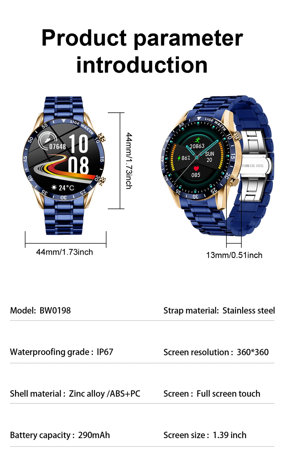 LIGE New Bluetooth Call Smart Watch Men Heart Rate Monitor Luxury Steel Sport Fitness Smartwatch IP67 Waterproof For Android iOS