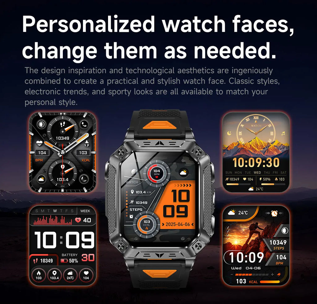 2026 Military 5ATM Waterproof Smart Watch Men 1400mAh Battery GPS Tracks 2.01" HD AMOLED Bluetooth call Sport Fitness Smartwatch