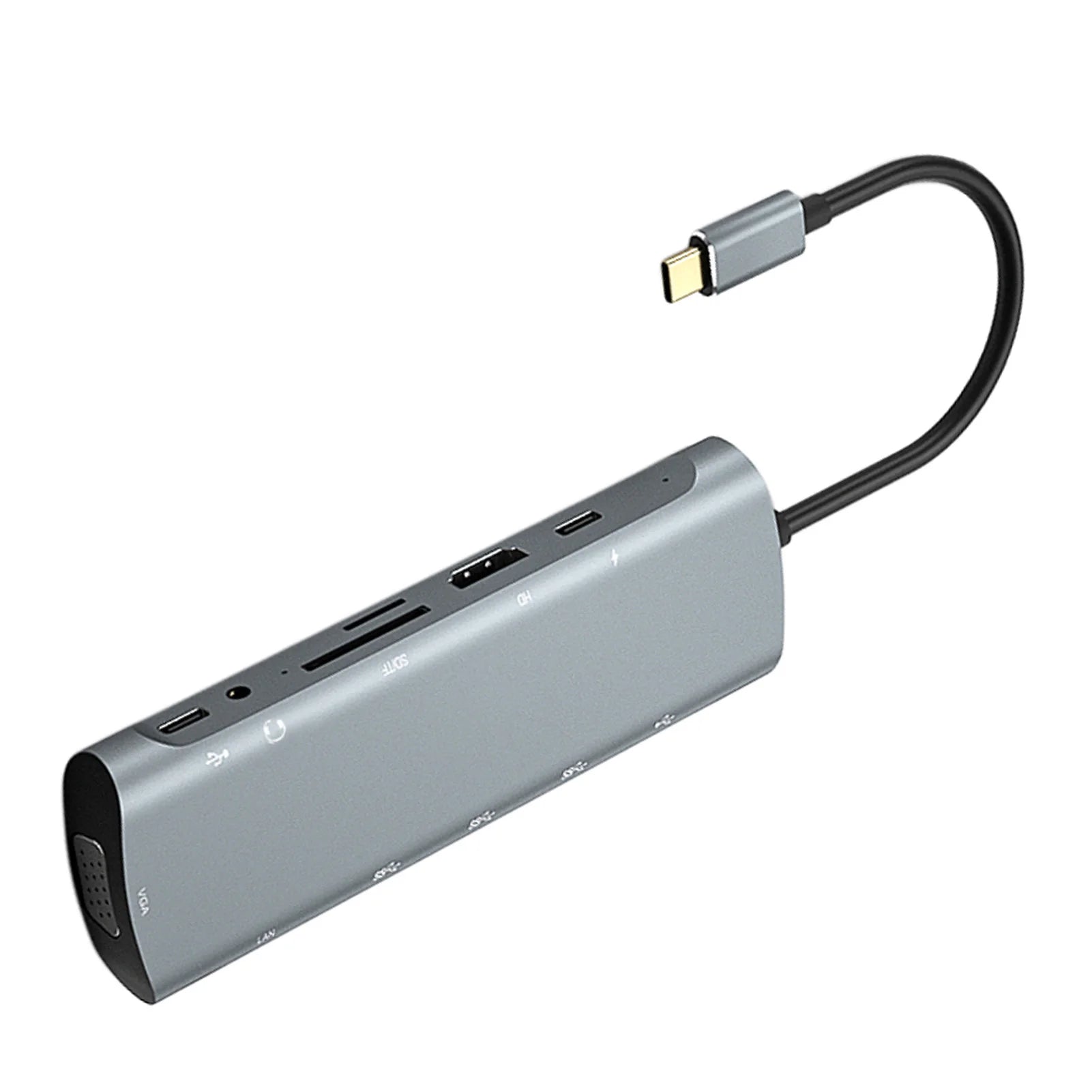 12-In-1 Hub Docking Station Type C to PD HD VGA USB3.0*3 USB2.0 RJ45 Card Reader Headphone Type C/M Docking Station
