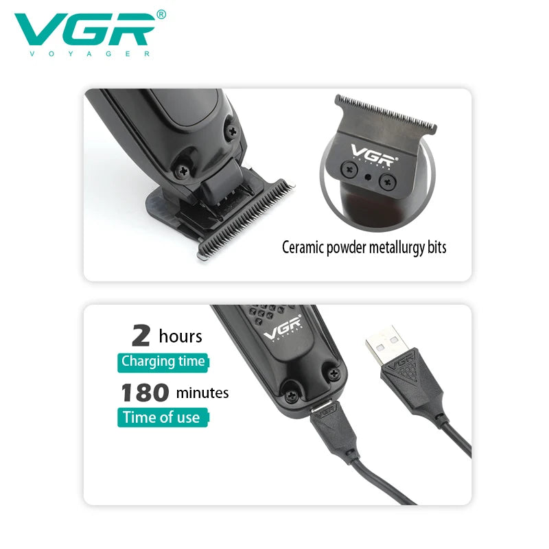 Original VGR Cordless Professional Hair Trimmer For Men Beard Trimmer USB Electric Hair Clipper Edge Razor Hair Cutter Machine
