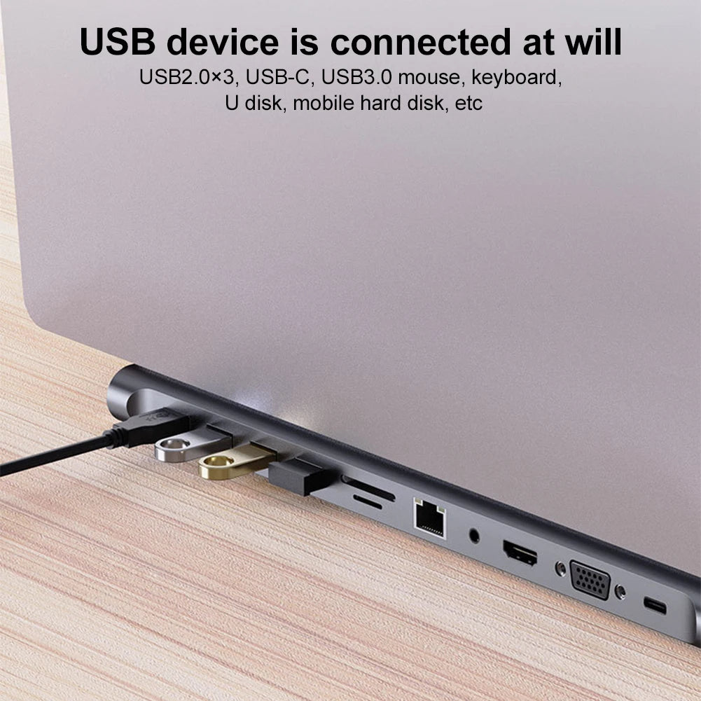 11 in 1 USB C Docking Station 100W PD SD/TF Audio Type C Hub 1* USB 3.0 3*USB2.0 for MacBook Pro/Air Dell HP Surface Lenovo ASUS