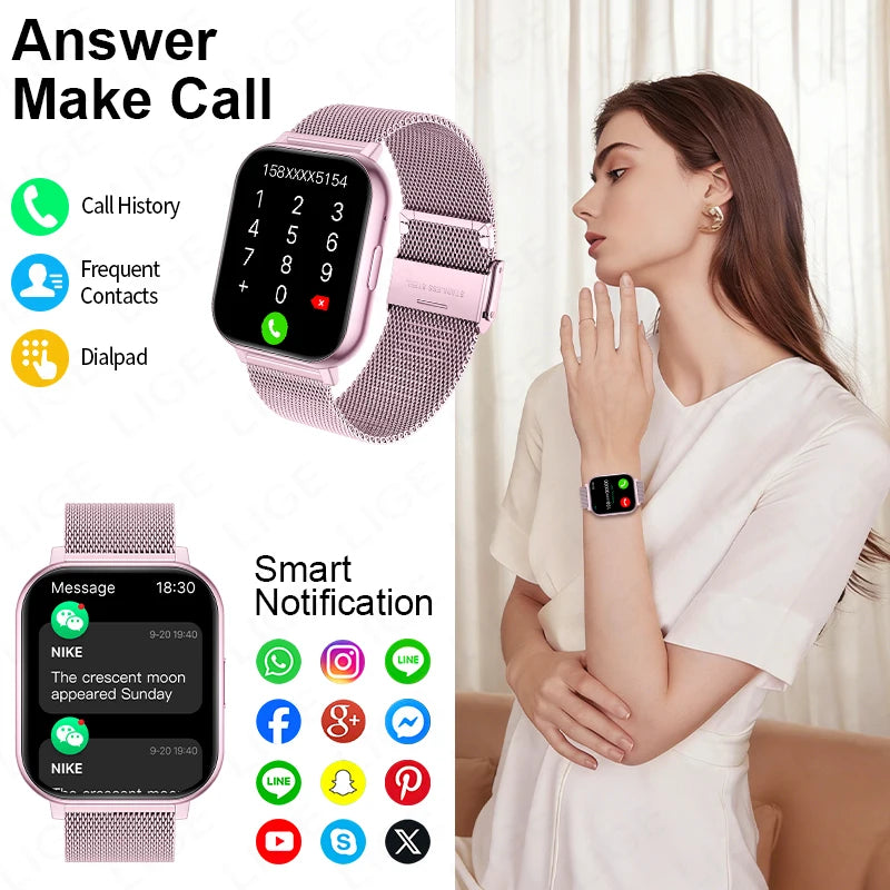 LIGE 1.83" HD Screen Smartwatch Fitness Health Monitor 2026 New Bluetooth Call Waterproof Call Reminder Smart Watch Men Women