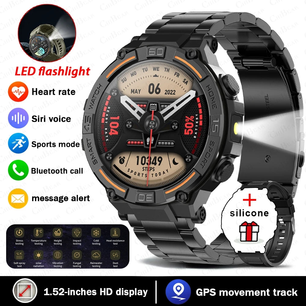 Outdoor Military Rugged Smartwatch Men Full Screen Touch 24 Hours Heart Rate 100+ Sports Mode Bluetooth Call Smartwatch