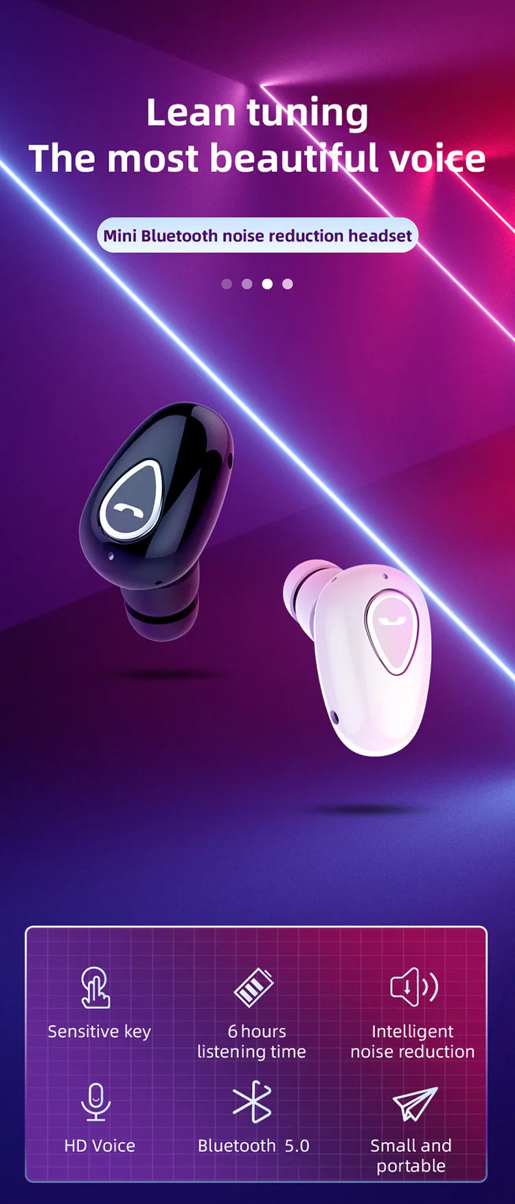 Mini Invisible Wireless Bluetooth 5.0 Earphone Noise Cancelling Headphone Handsfree Stereo Headset Sports Earbud With Microphone