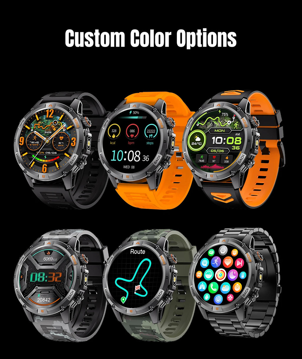 2026 GPS Military Smart Watches Men 10ATM Waterproof Call LED Flashlight 1.46" Rugged Tactical Watch Compass Fitness Smartwatch