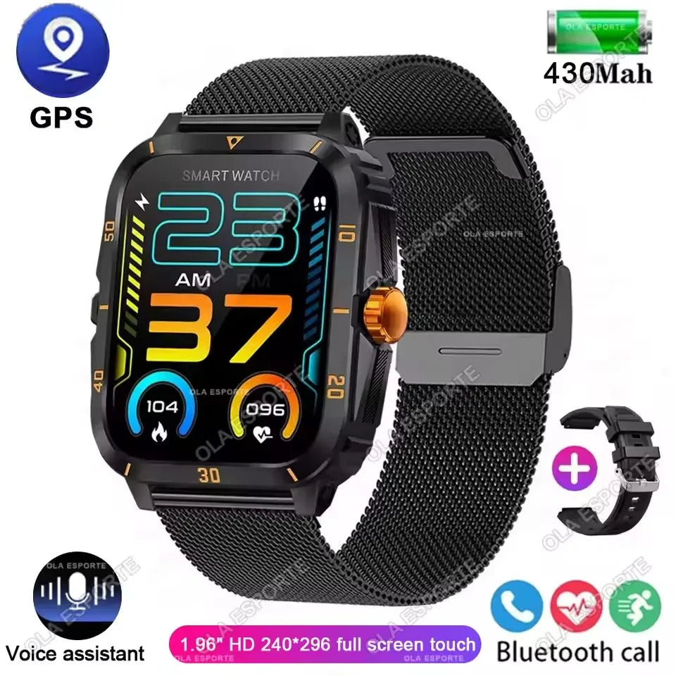 Smart Watch 3ATM Waterproof 1.96" IPS Screen Military KT71 Men 100+ Sport Mode Heart Rate Blood Pressure Bluetooth Call