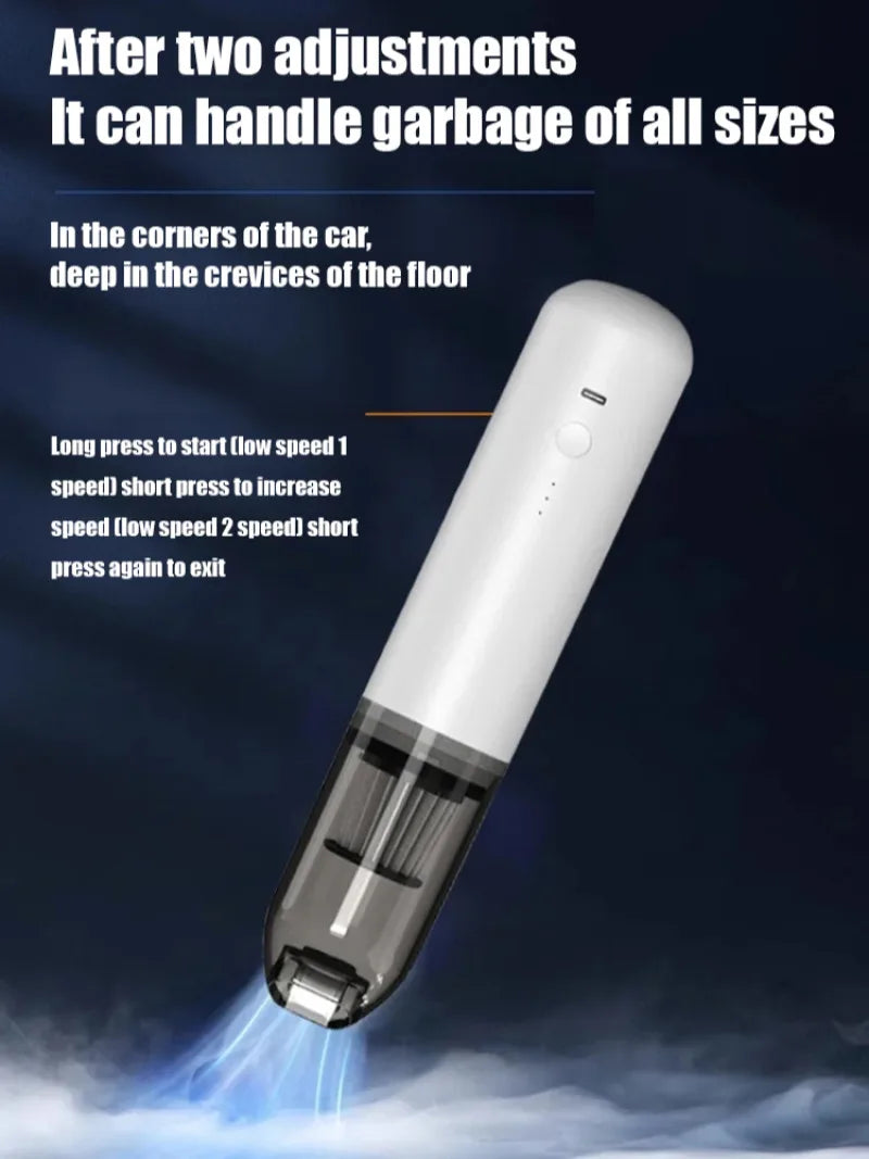 Mini Portable Car Vacuum Cleaner, Type-C Rechargeable Wireless Blower & Suction, Multifunctional, Ideal for Car