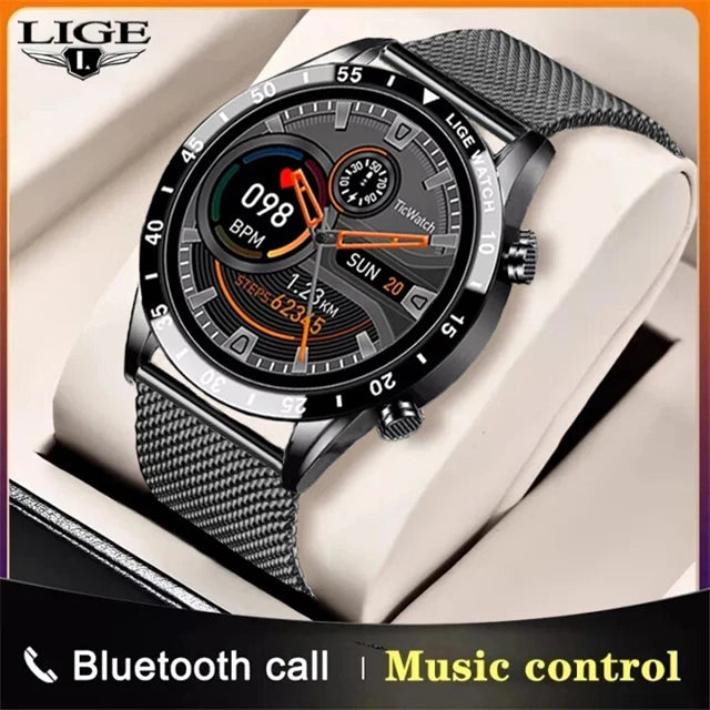 LIGE New Bluetooth Call Smart Watch Men Heart Rate Monitor Luxury Steel Sport Fitness Smartwatch IP67 Waterproof For Android iOS