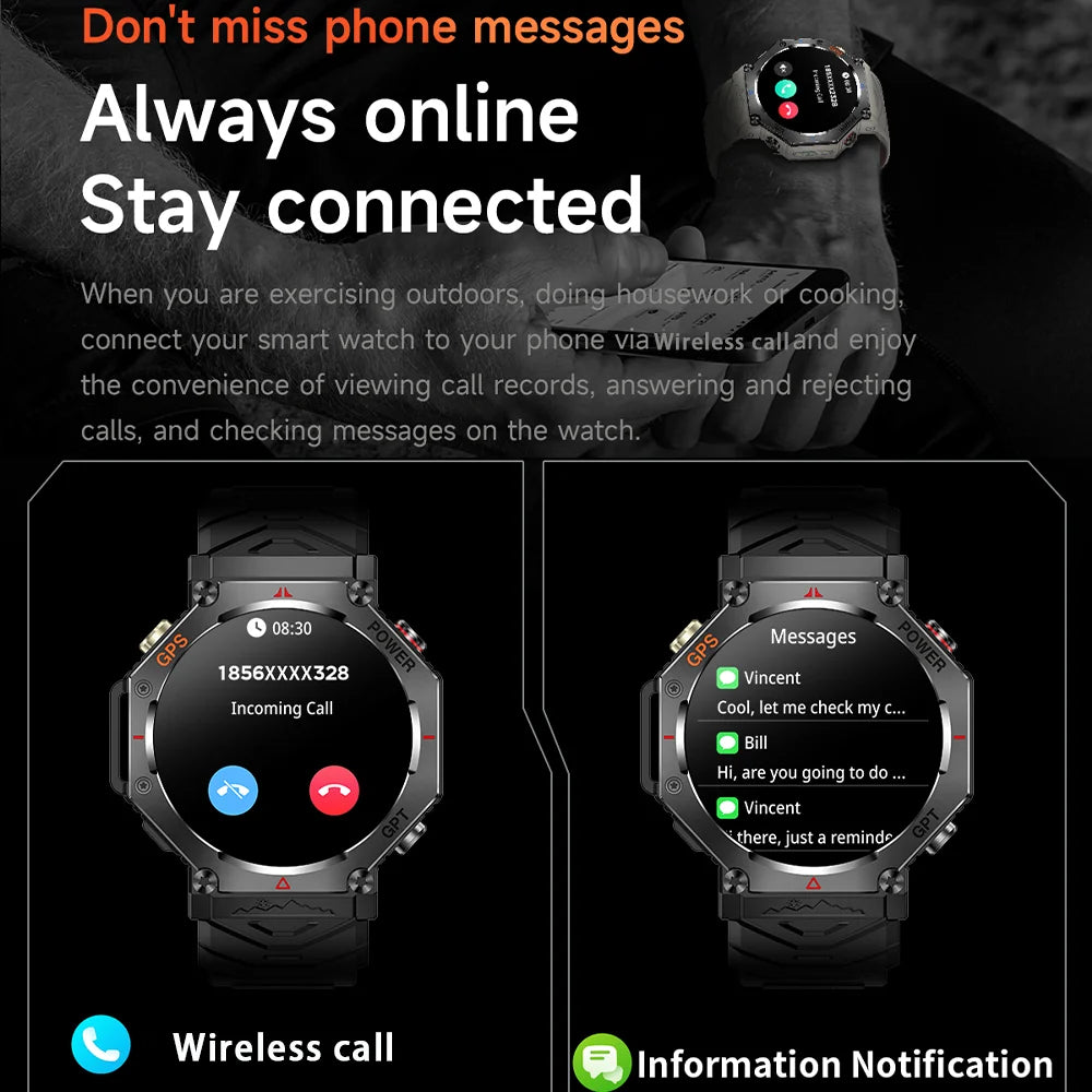 2026 NEW Military Outdoor GPS Sports Smart Watch Men 1.39" 5ATM Waterproof 530mAh ChatGPT AI Assistant Compass Smartwatch