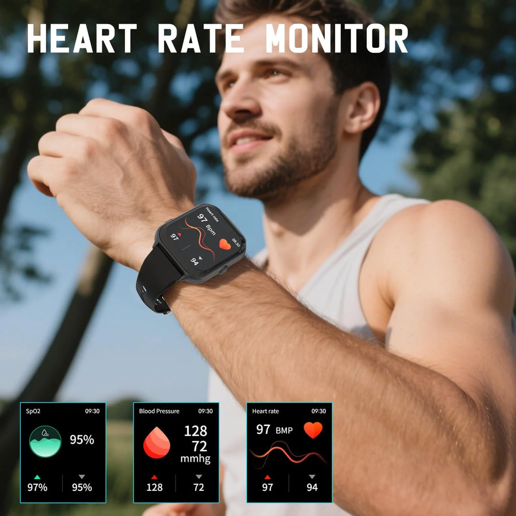 Smart Watch Men Women 1.95" HD ouch Screen Bluetooth Voice Call Heart Rate Monitoring Fitness Sports Tracker 100+ Sports Modes