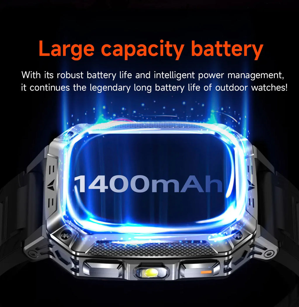 2026 Military 5ATM Waterproof Smart Watch Men 1400mAh Battery GPS Tracks 2.01" HD AMOLED Bluetooth call Sport Fitness Smartwatch