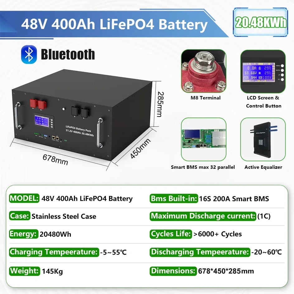 LiFePO4 48V 300Ah Battery Pack 6000 Cycles Bluetooth RS485 CAN BMS 51.2V 100Ah 120Ah 150Ah 200Ah Lithium Battery EU STOCK NO TAX