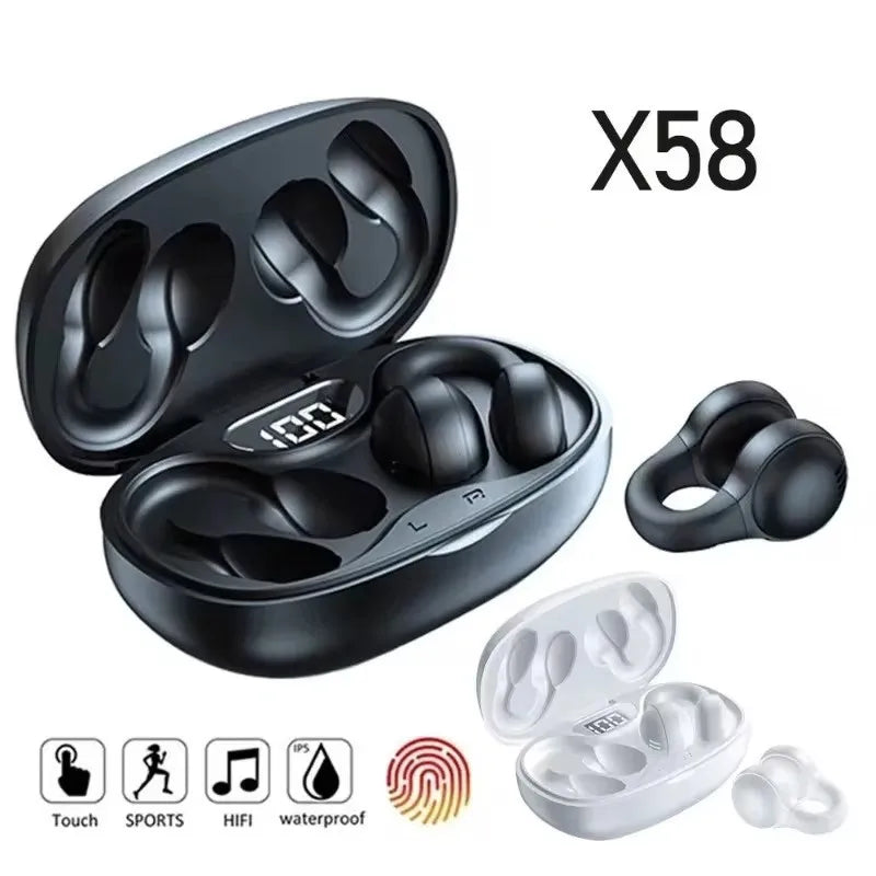 TWS X58 Wireless Bone Conduction Headphones Bluetooth Earphones Waterproof Sports Earbuds Earring Ear Hook With Mic Headset
