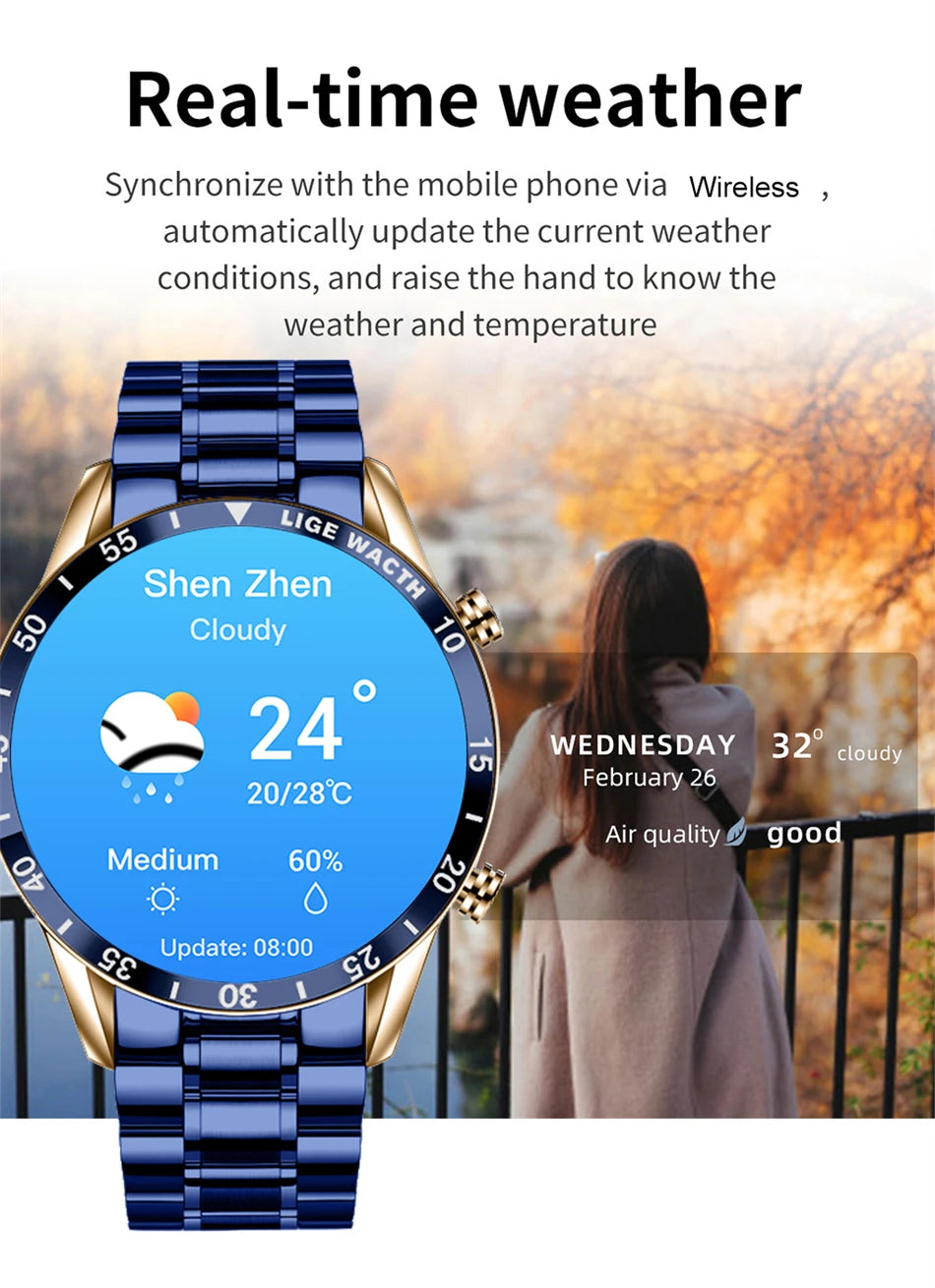 LIGE New Bluetooth Call Smart Watch Men Heart Rate Monitor Luxury Steel Sport Fitness Smartwatch IP67 Waterproof For Android iOS