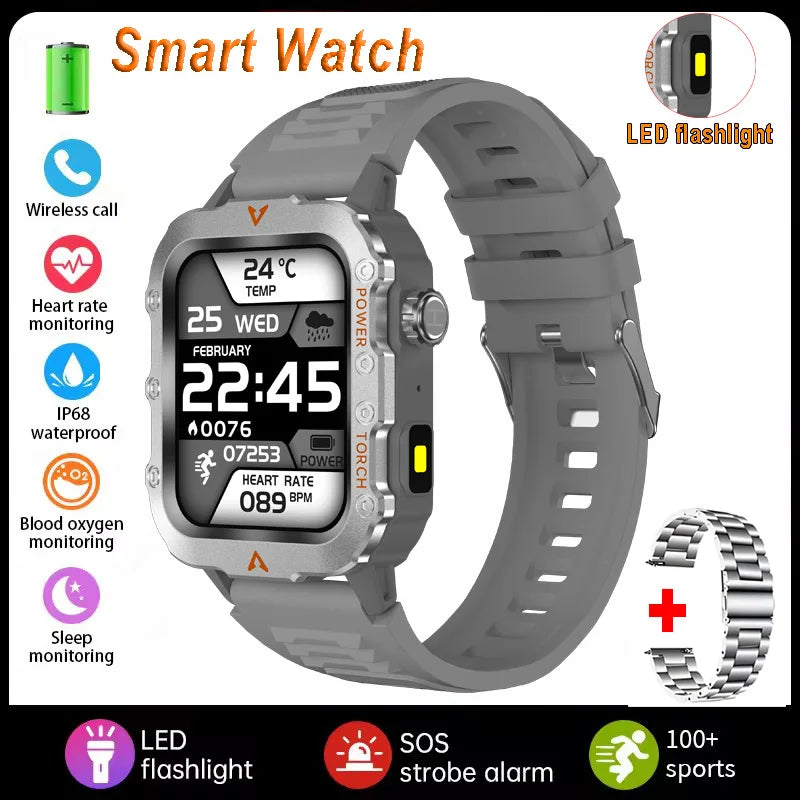 2026 New Military Smart Watch Men IP67 3ATM Waterproof Outdoor Sports Fitness GPS Tracker Health Monitor BT Call Smartwatch LS