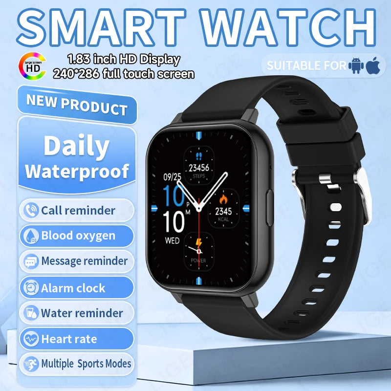 LIGE Digital Watches Women Smart Watch Men 1.83" Full Touch Screen Fitness Tracker Bluetooth Call Smartwatches for Android iOS