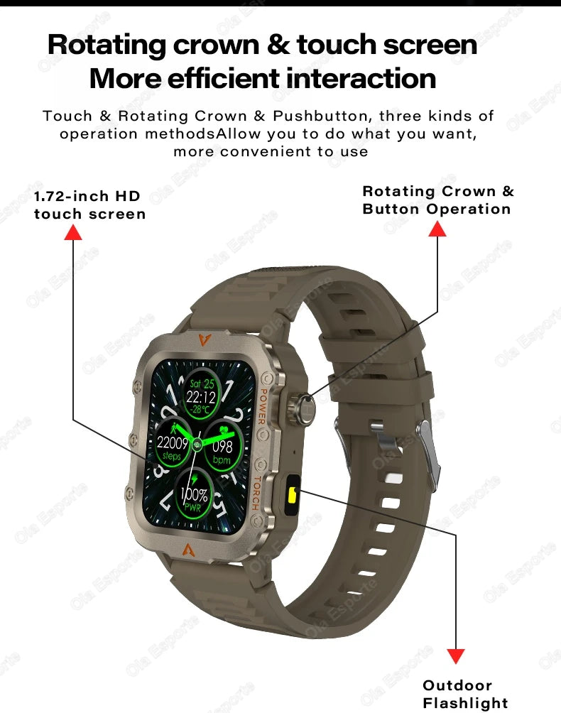 2026 New Military Smart Watch Men IP67 3ATM Waterproof Outdoor Sports Fitness GPS Tracker Health Monitor BT Call Smartwatch LS
