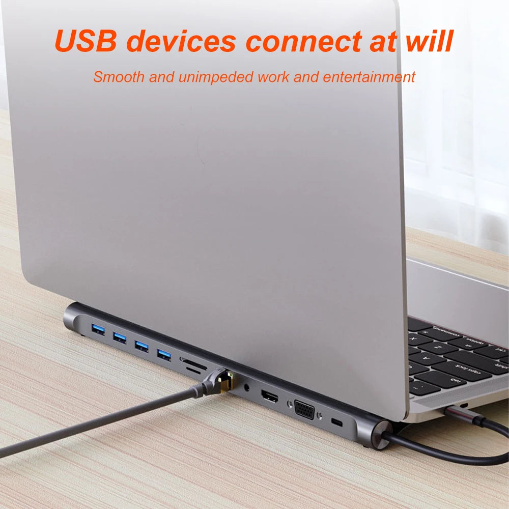 Type-C expansion dock for MacBook laptop, 11-in-1 docking station